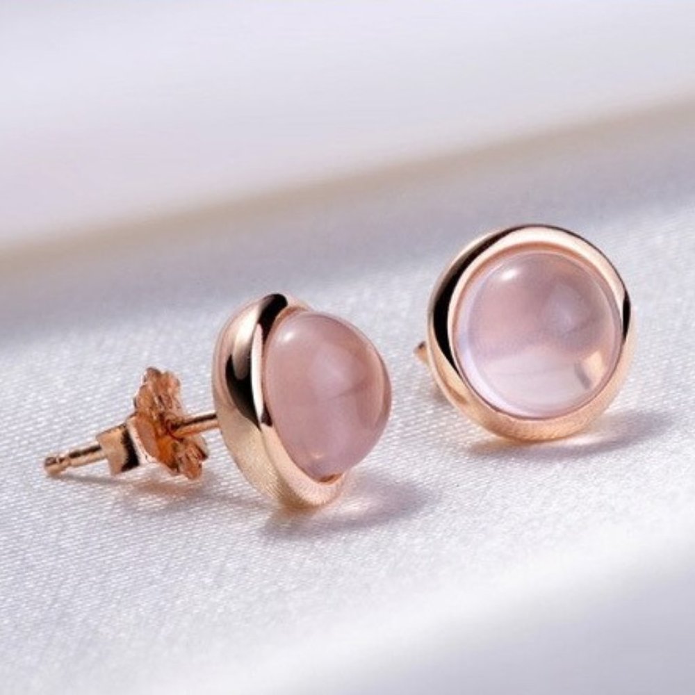 Rose gold blush pin crystal elegant stud earrings - Picture 2 of 4